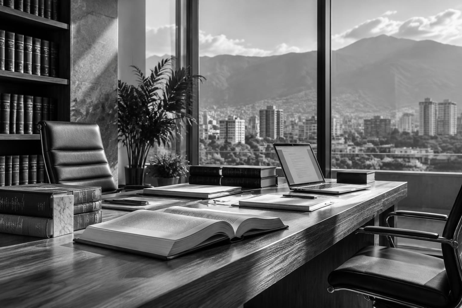Despacho jurídico con libros y documentos